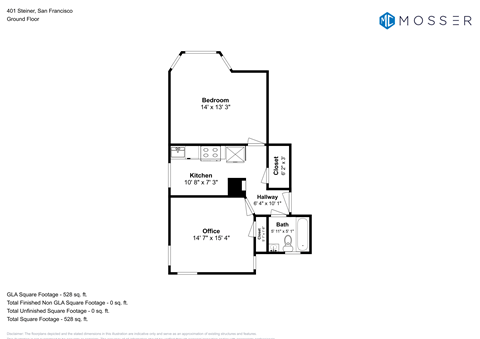 Floor plan for 1 bed, 1 bath, 700 sqft